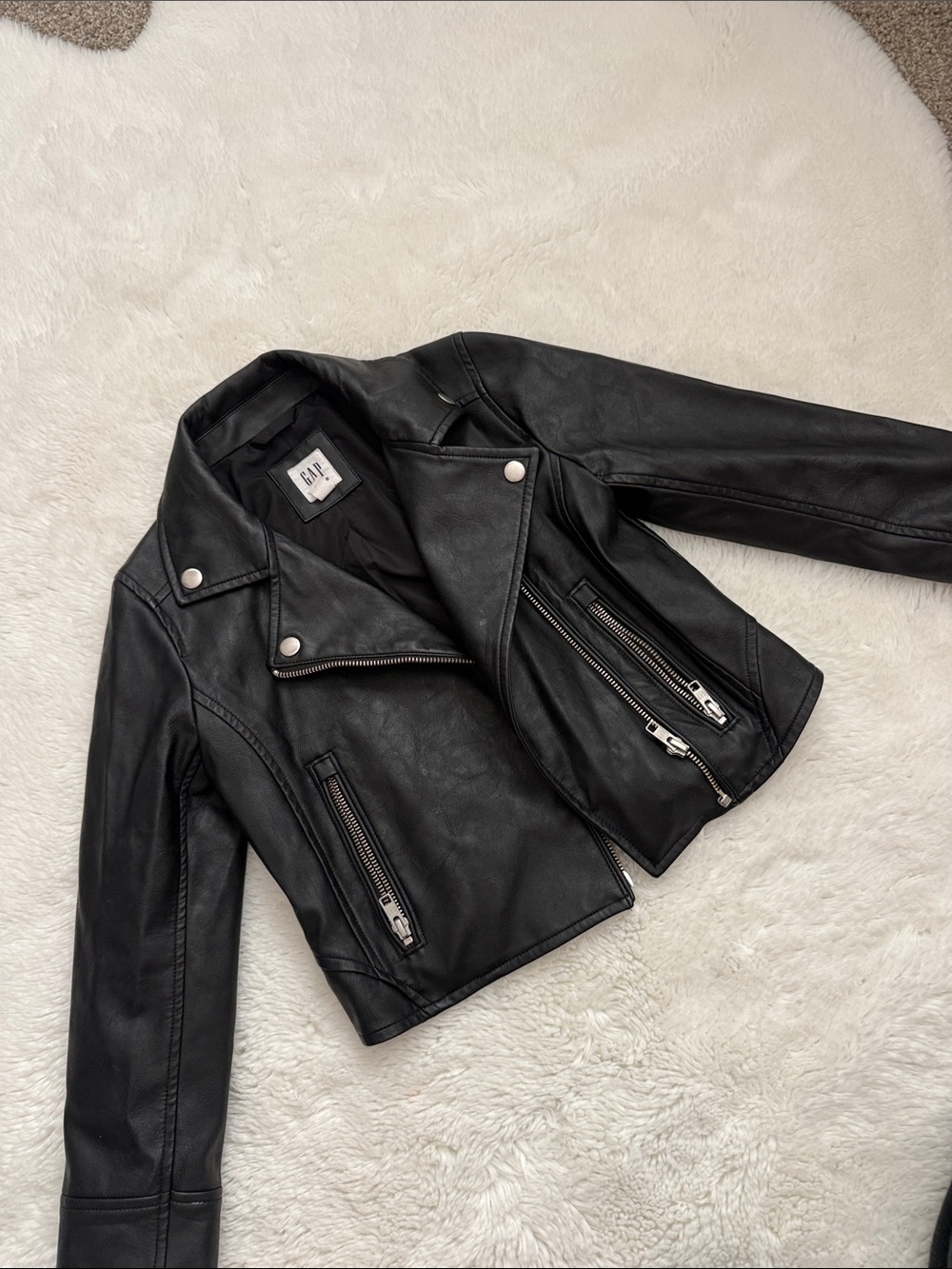 GAP Black Faux Leather Moto Jacket for Kids
